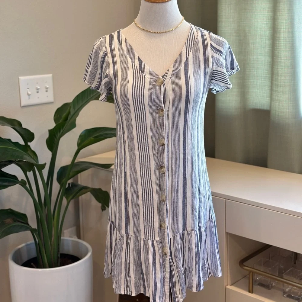 Altar'd State Blue and White Striped Button-Front Mini Dress